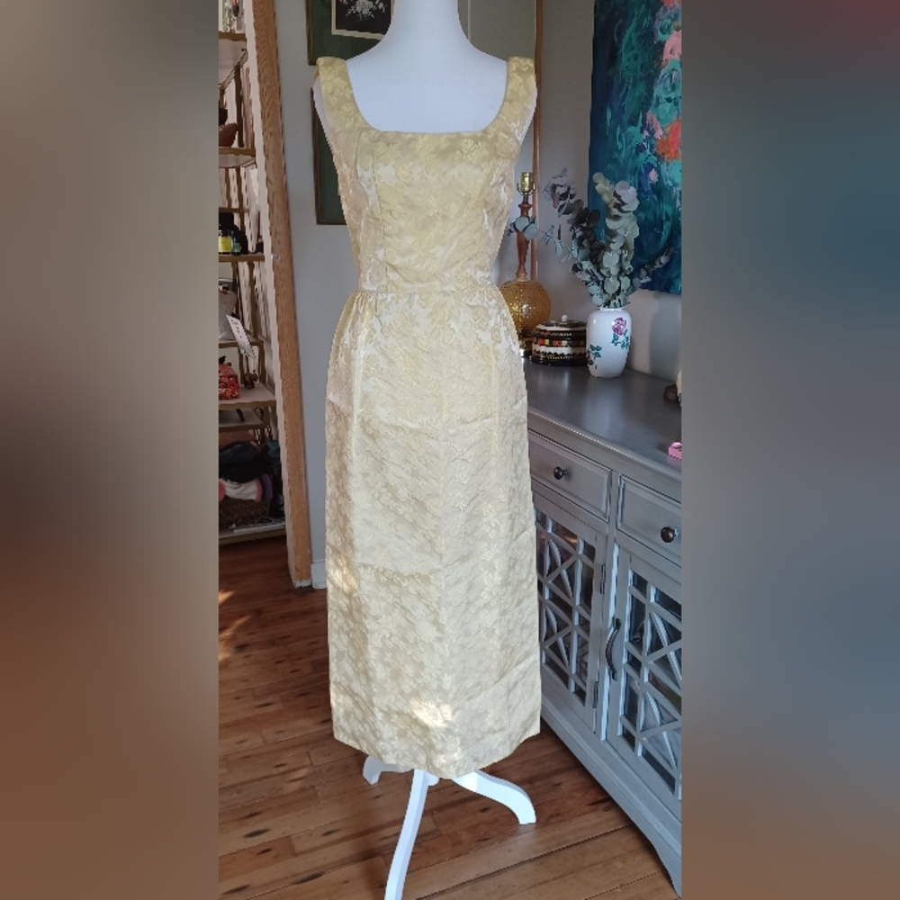 Handmade Vintage Light Yellow Floral Formal Dress